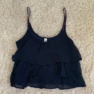 Ruffle Crop Top in Navy